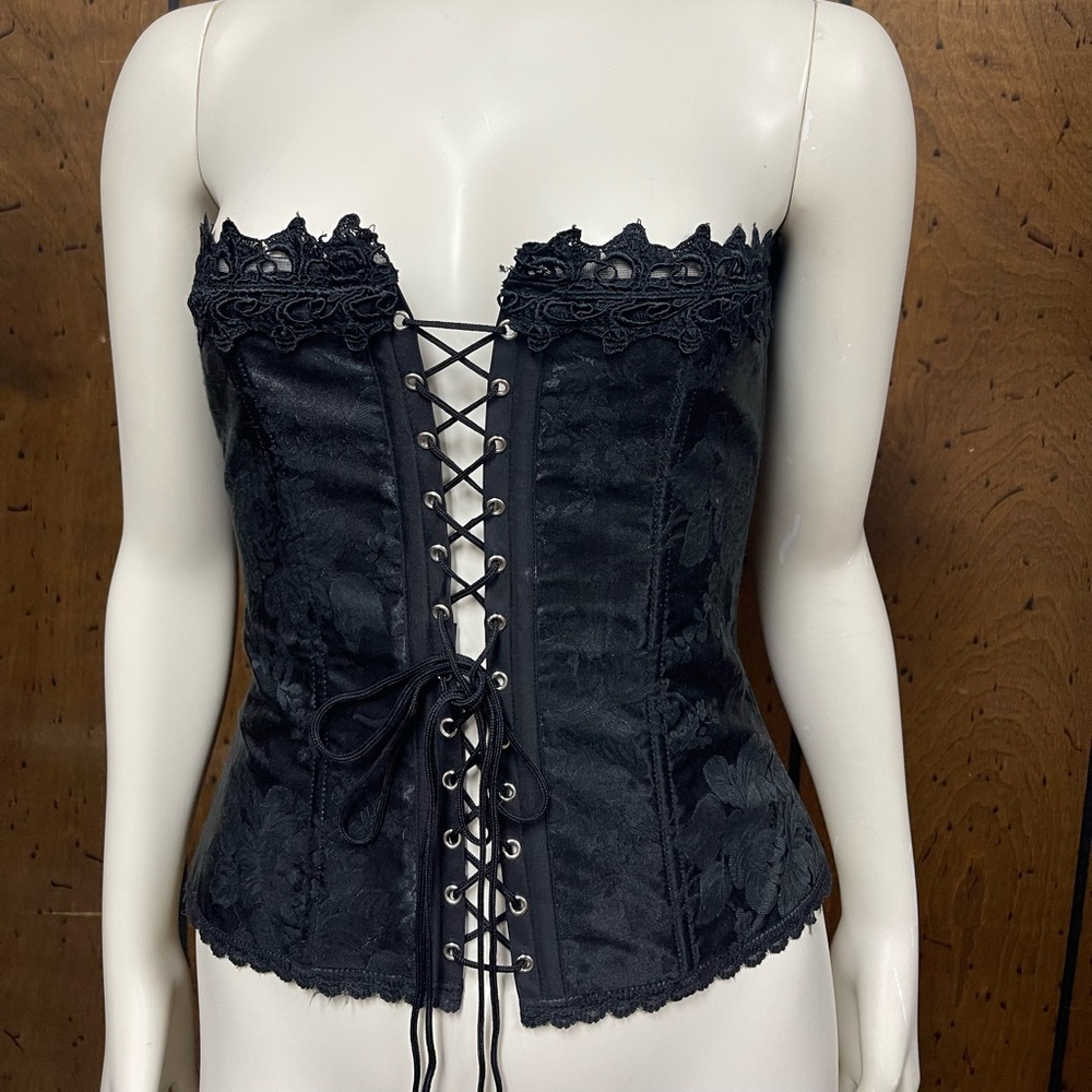Frederick's of Hollywood Black and Red Lace-Up Corset